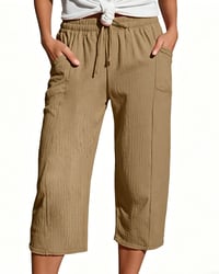 Solid Color Drawstring Wide-Leg Cropped Pants