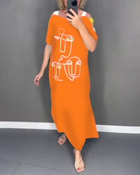 Robe Épaules Dénudées Découpée Imprimé Fente