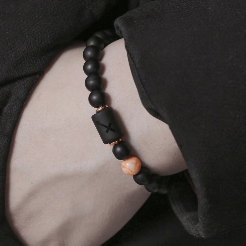 Armband mit Perlen aus schwarzem Achat mit zwölf Sternbildern