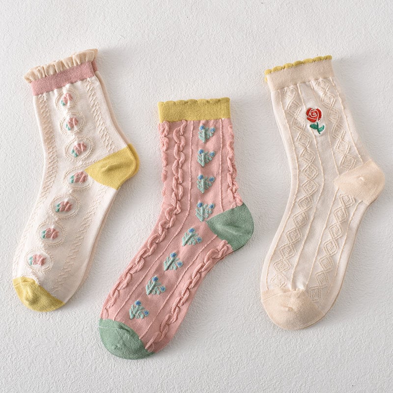 10 Pairs Women's Pink Floral Cotton Socks