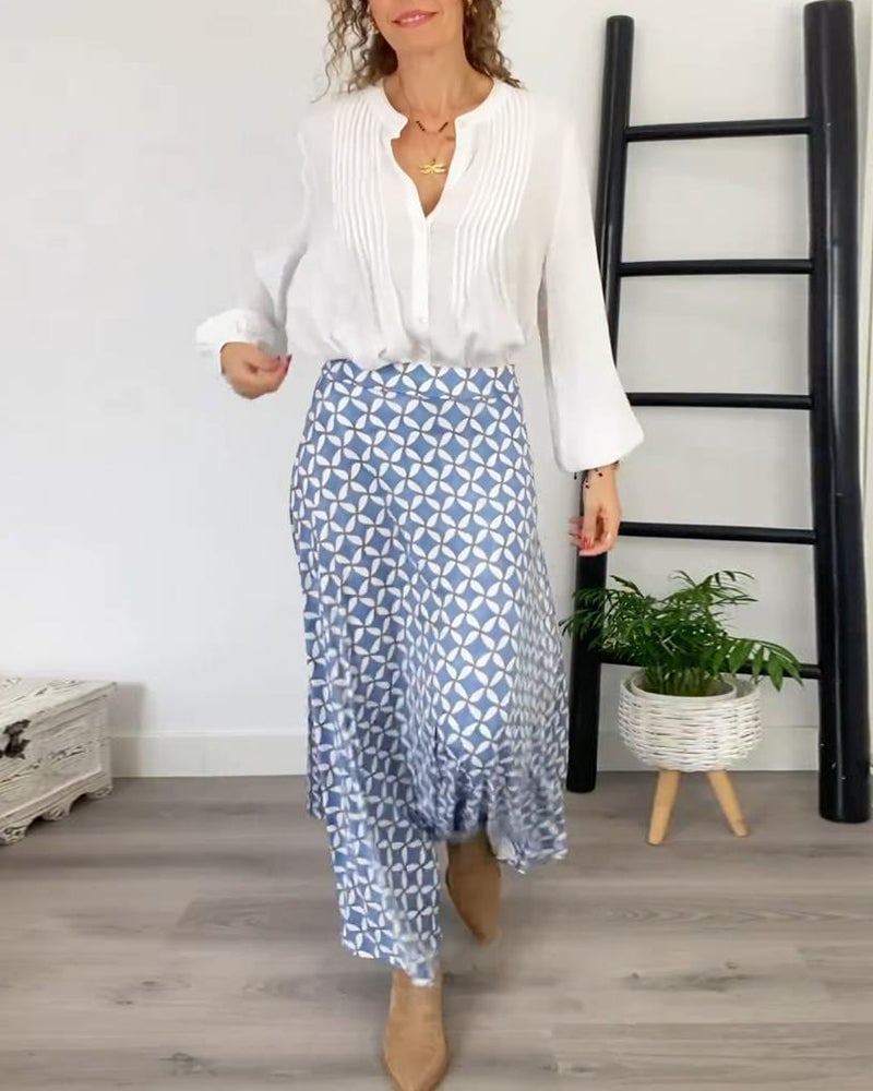 Elegant nederdel med geometrisk print