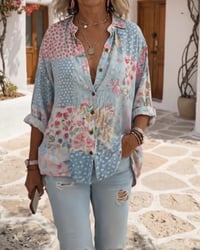 Ditsy Print Stand-Collar Shirt