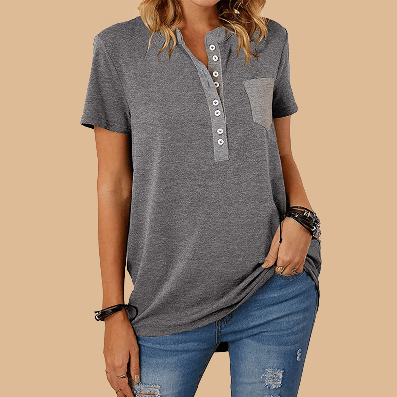 T-shirt da donna a maniche corte casual ampia monopetto