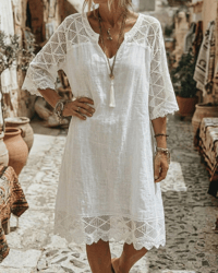 V-Neck Lace Patchwork Casual Dress