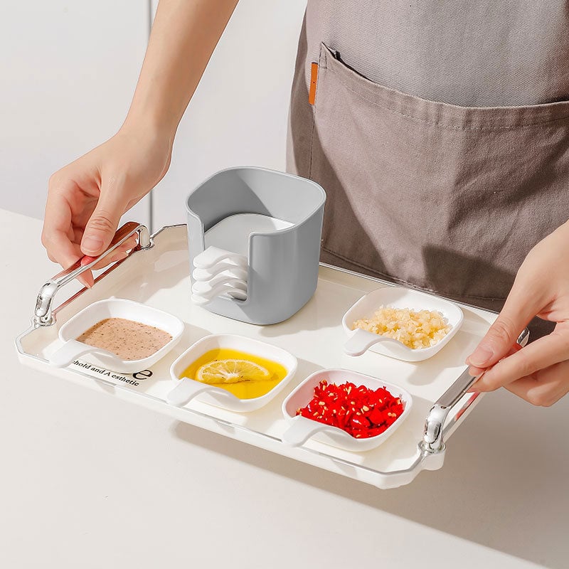Dipping Sauce Plate and Holder Set, 6Pcs