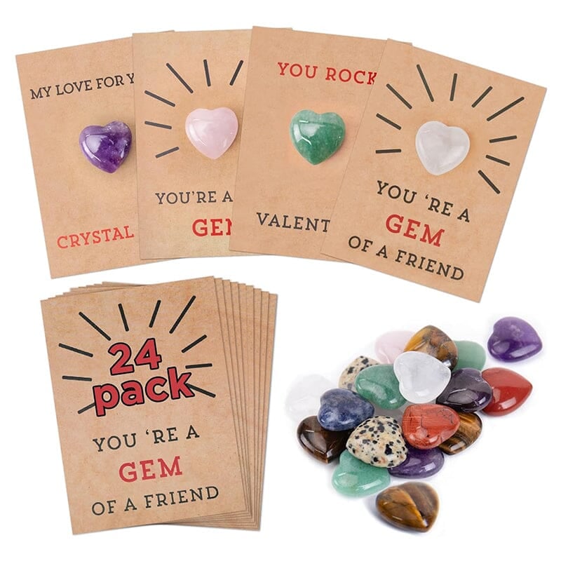 24 Pack Valentines Cards with Heart-Shape Crystals