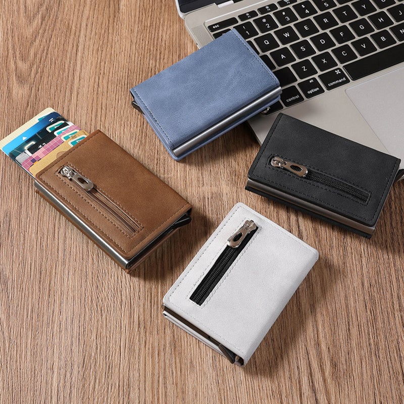 Anti-magnetic RFID card holder with zipper for men