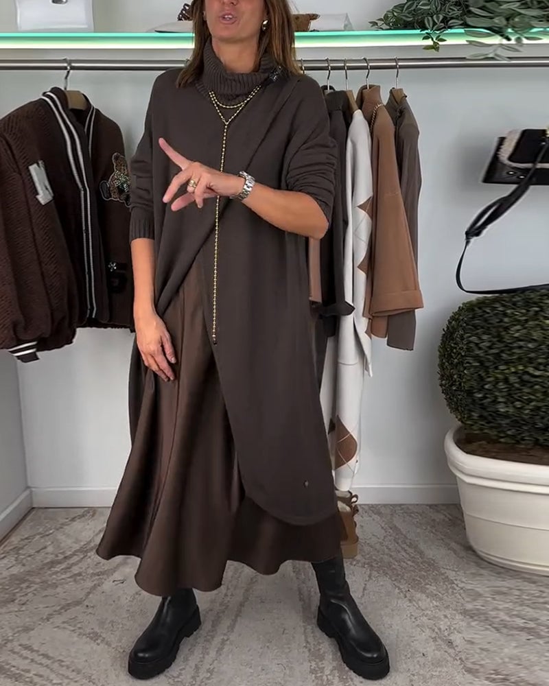 Fashion solid color high collar slit pullover