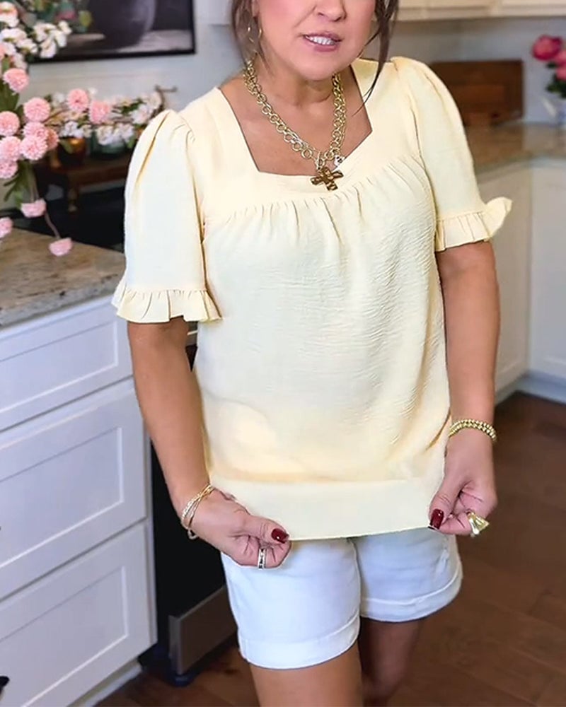 Square Neck Ruffle Sleeve Blouse