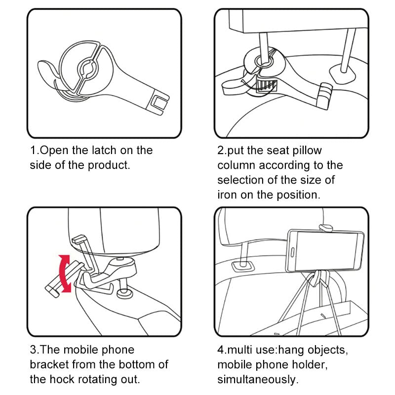 2 In 1 Car Seat Headrest Hook with Phone Holder