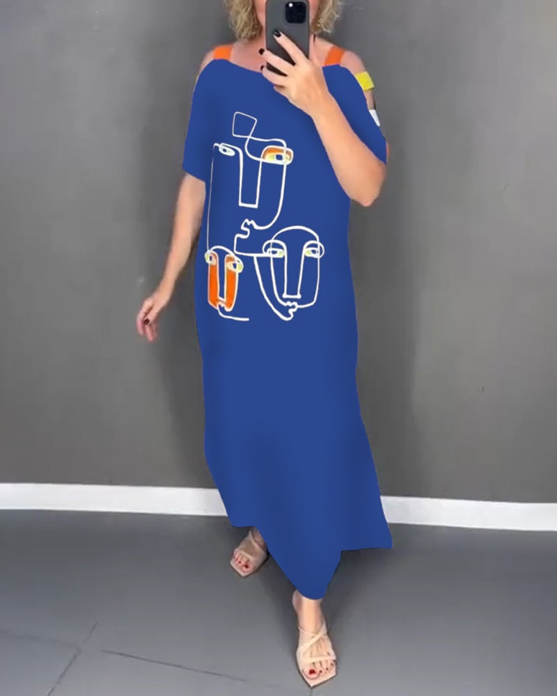 Robe Épaules Dénudées Découpée Imprimé Fente