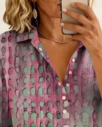Polka Dot Print Button Half-Placket Blouse