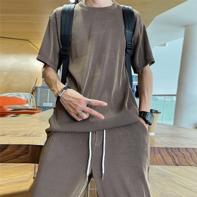 Set da 2 pezzi casual da uomo in seta di ghiaccio