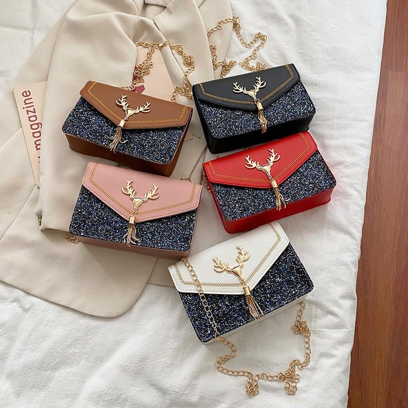 Crossbody Bag with Sequins and Antlers