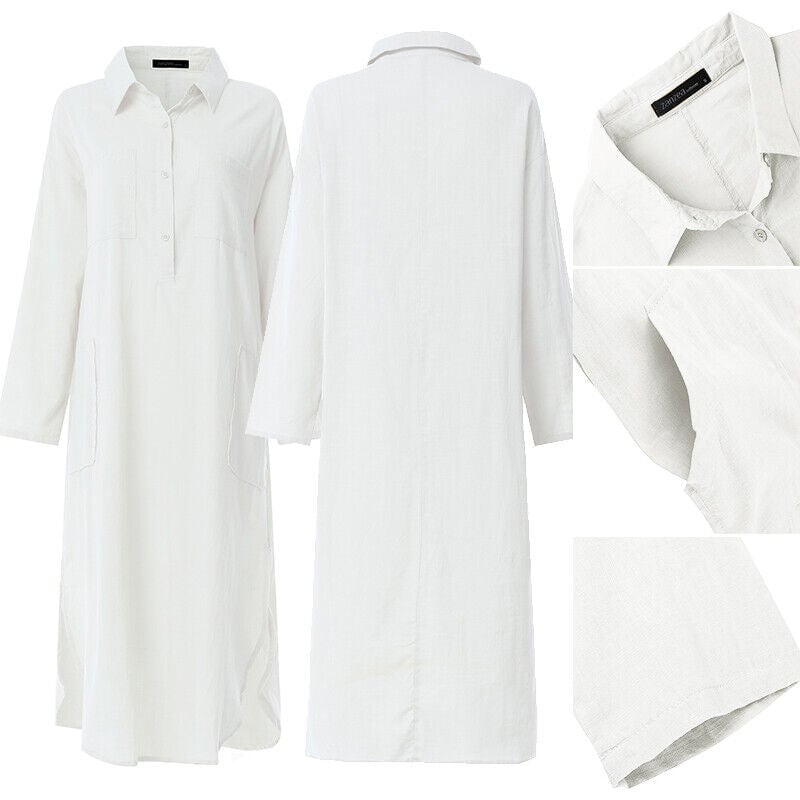 Elegant Enfärgad Slit Skjortklänning