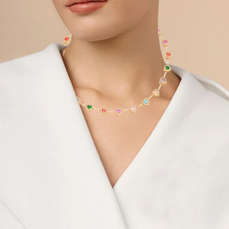 Heart Shaped Colorful Zirconia Necklace