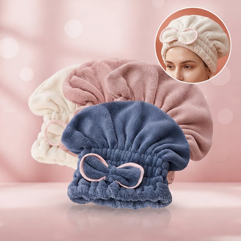 Super Absorbent Hair Towel Wrap(Pink + Blue + Off white) 3PCS