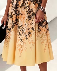 Sleeveless Crew Neck High Waist Printed Dress