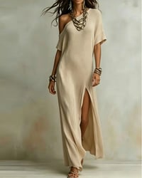 Slash Shoulder Slit Dress