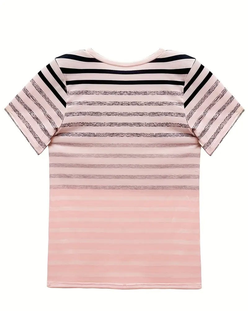 T-Shirt Col Rond Manches Courtes À Rayures