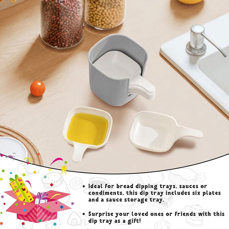Dipping Sauce Plate and Holder Set, 6Pcs