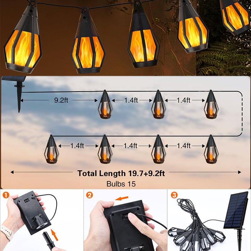 Solar Flickering Flame String Lights