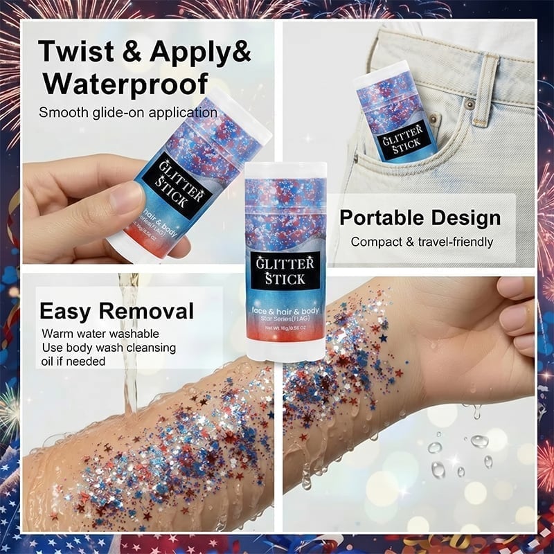 Patriotic Glitter Stick – Red, White & Blue for Hair & Body