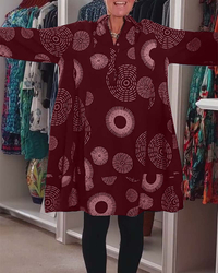 Geometric print lapel casual dress