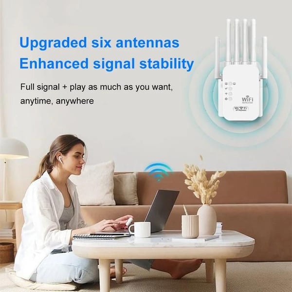 Upgraded 6-Antenna WiFi Extender 1200Mbps