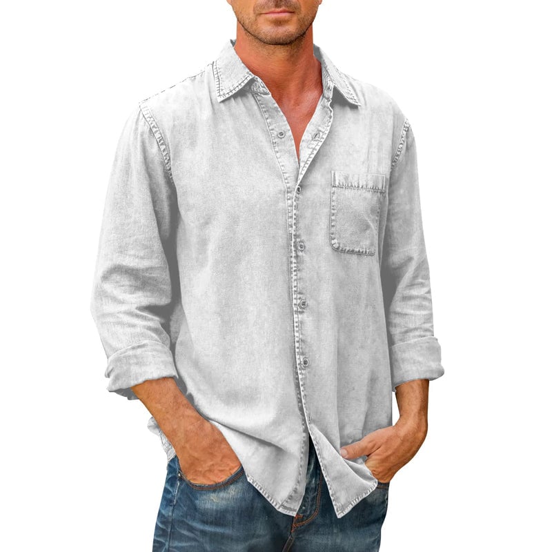 Mens Denim Long Sleeve Button Down Shirt