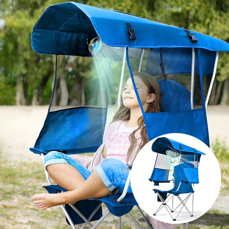 Foldable Camping Chair with Canopy and Fan