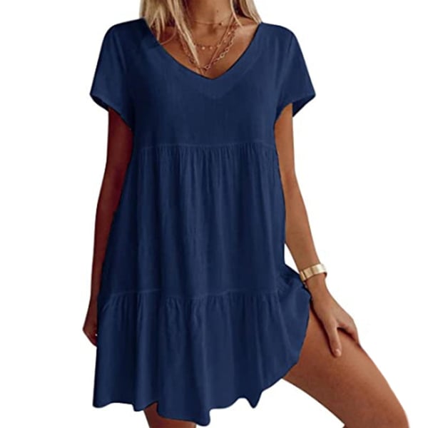 V-Ausschnitt Lässiges Kurzarm Kleid