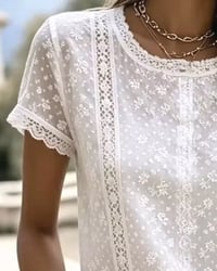 Lace Hollow Out Short Sleeve Blouse