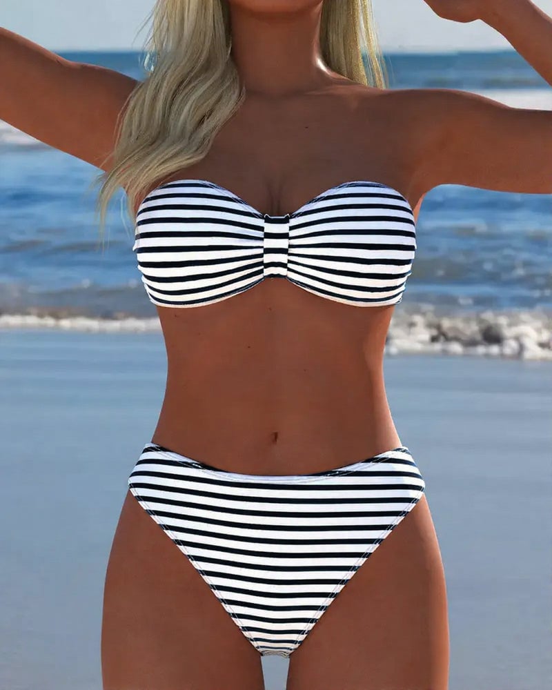 High Waist Striped Triangle Two-Piece Swimsuit