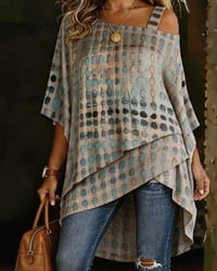 Polka Dot Print One-Shoulder Irregular Blouse