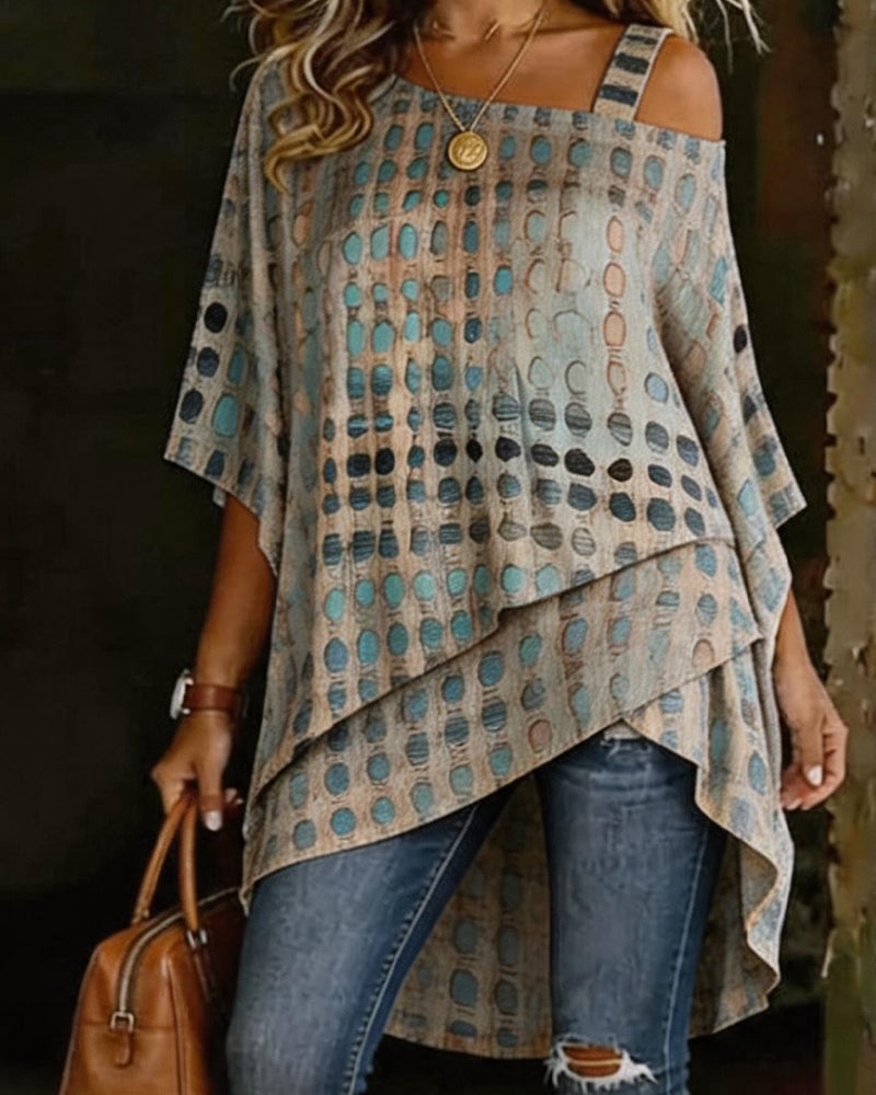 Polka Dot Print One-Shoulder Irregular Blouse