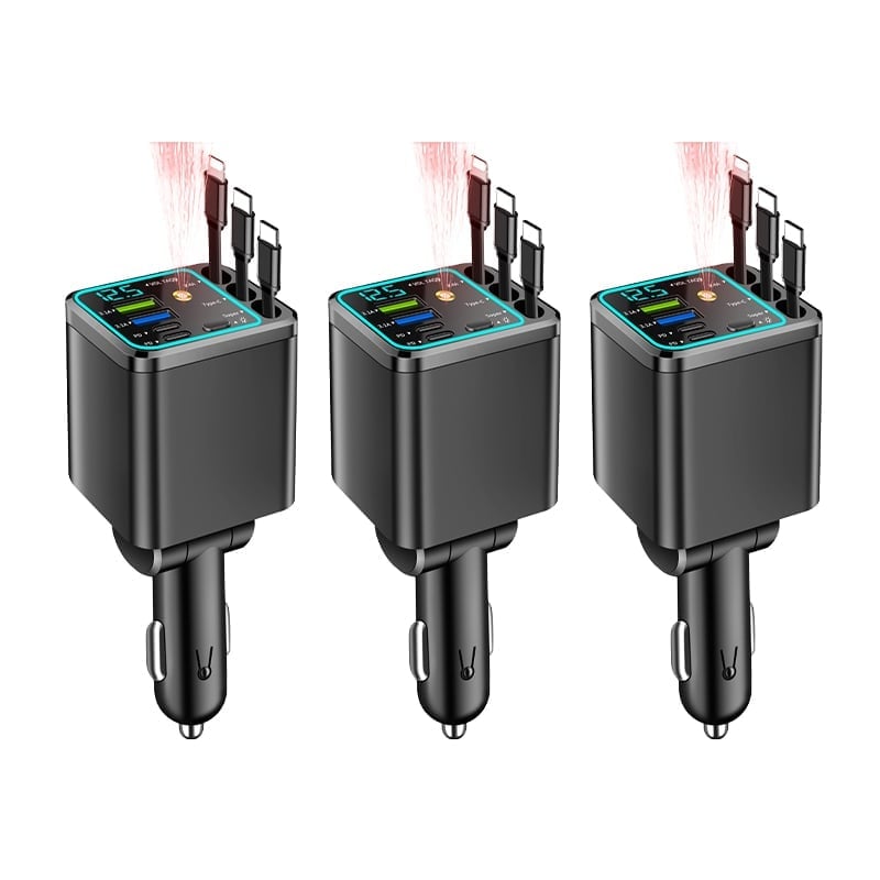 7-in-1 Universal Retractable Car Charger with Intelligent Voltage Display and Starry Sky Light