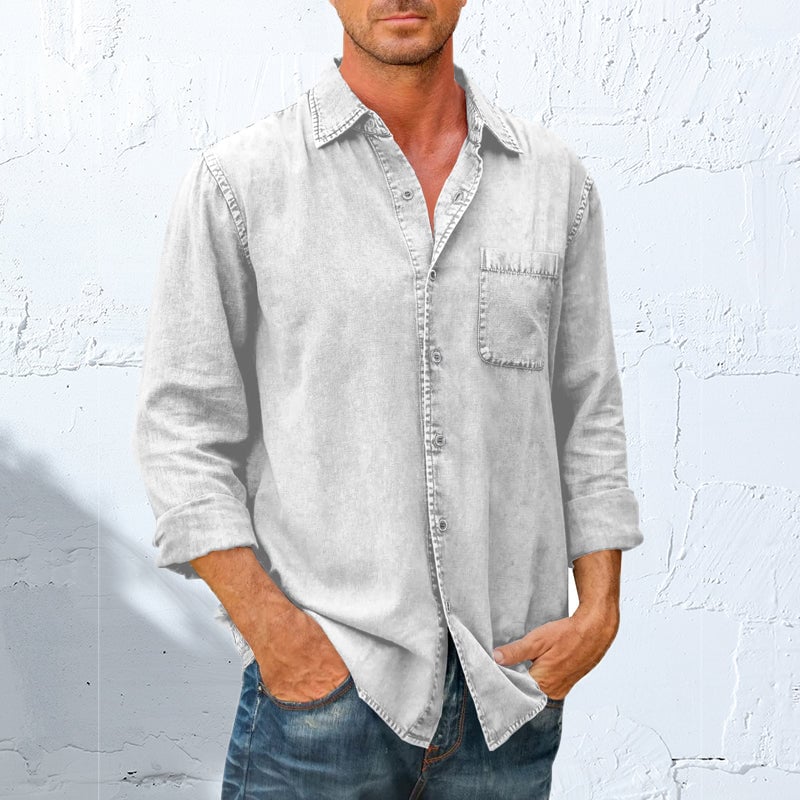 Mens Denim Long Sleeve Button Down Shirt