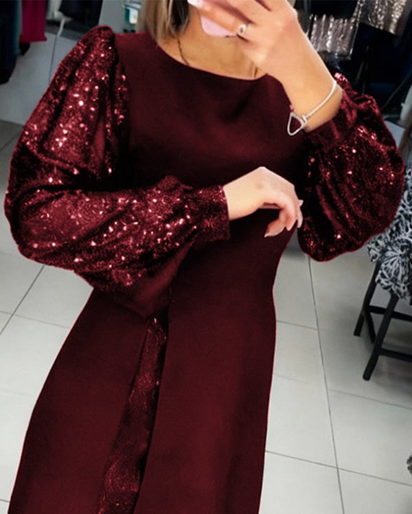 Elegantes Kleid mit Puffärmeln und Patchwork-Details