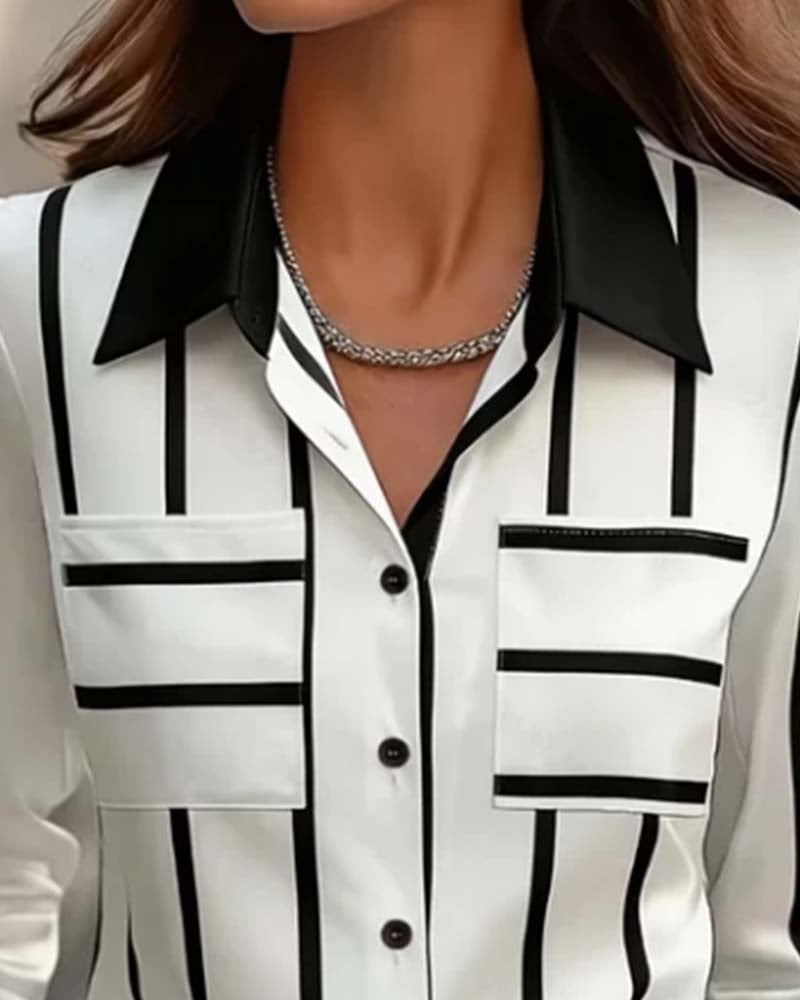 Striped Pocket Satin Casual Shirt