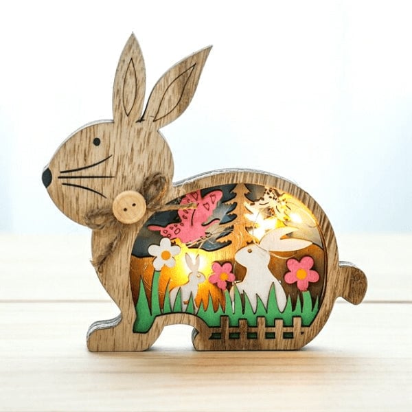 Osterdeko Hase aus Holz mit LED-Licht