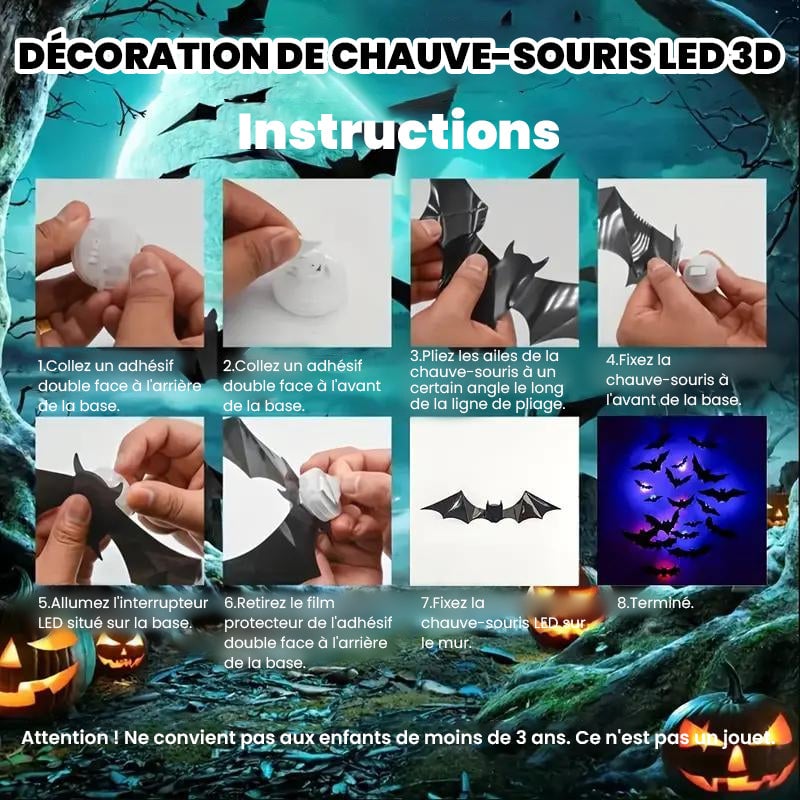 Décoration LED 3D en forme de chauve-souris