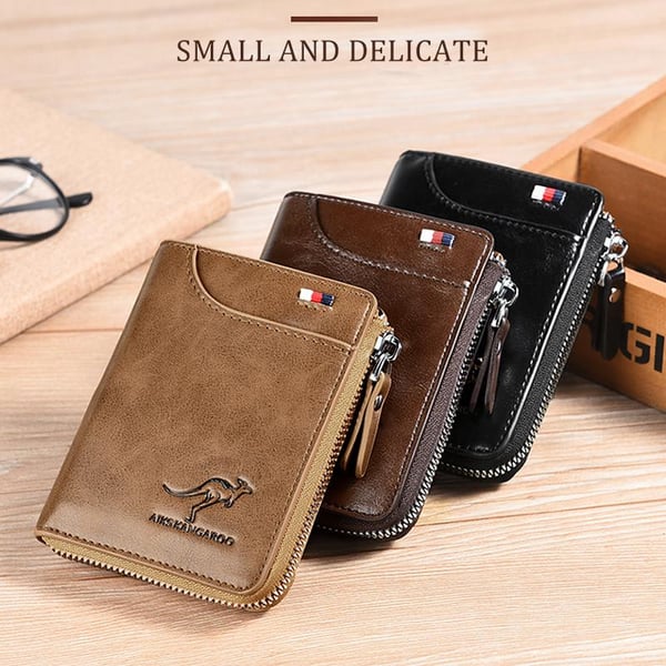 Kangaroo Men’s RFID Blocking Wallet with Zipper Multi Credit Card Holder