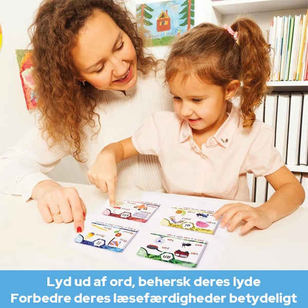 Flashkort til fonetik - Lær at læse i 20 trin - Digrafer CVC-blandinger Lange vokallyde