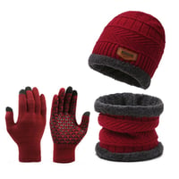Knit Beanie Scarf and Gloves Warm 3-Piece Set