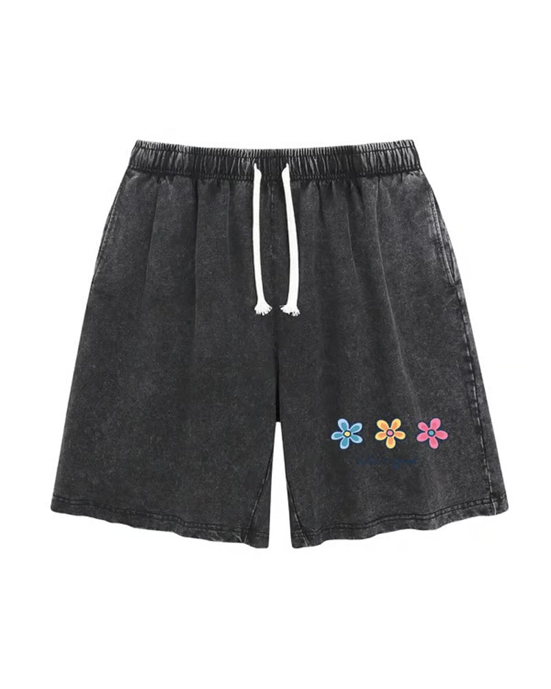 Flower Print Elastic Drawstring Shorts