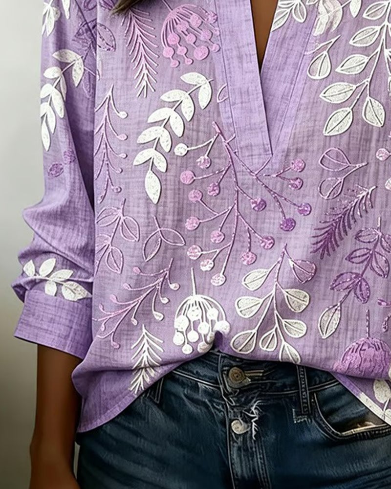 Floral Stand-Collar Blouse