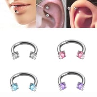 Zirkonia Hestesko Ring med Gjengede Stener for Piercinger