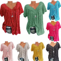 Camiseta de verano casual de manga corta con cuello en V para mujer