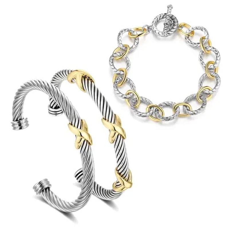 Zweifarbiges, gedrehtes Armreif mit Knoten